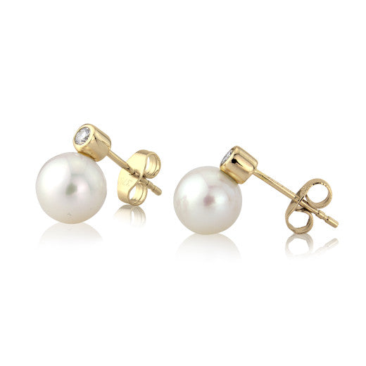 9K GOLD AND DIAMOND PEARL STUD EARRINGS- HARROGATE