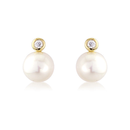 9K GOLD AND DIAMOND PEARL STUD EARRINGS- HARROGATE