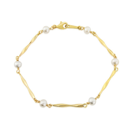9K YELLOW GOLD AND PEARL TWISTED LINK NECKLACE- HARROGATE