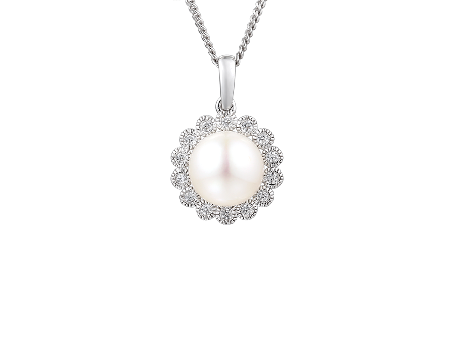 FRESHWATER PEARL AND CZ SILVER NECKLACE