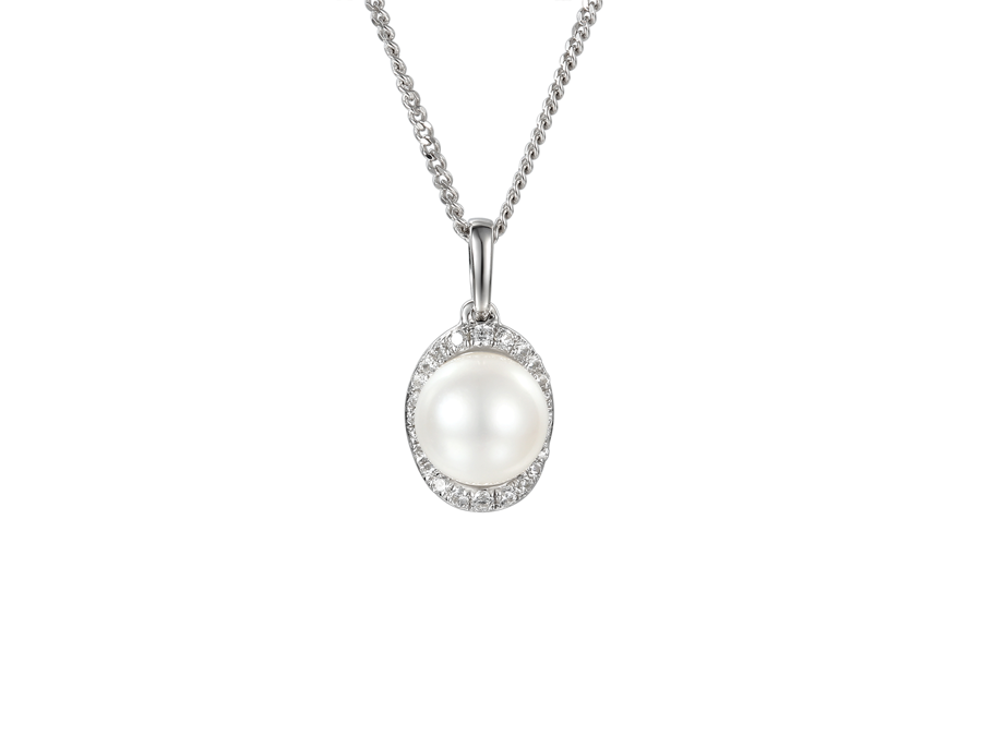 FRESHWATER PEARL AND CZ SILVER NECKLACE