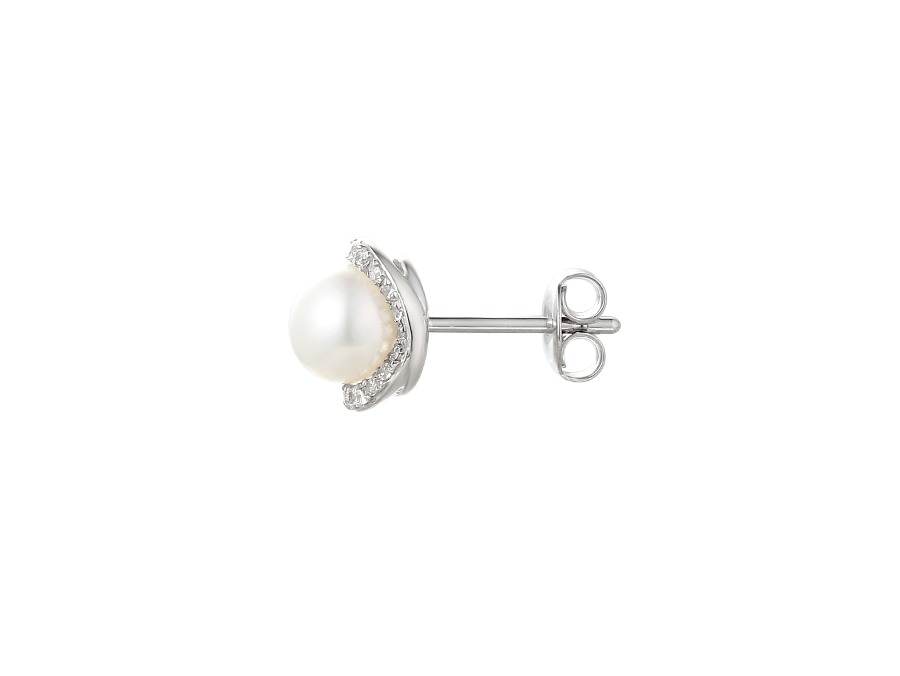 FRESHWATER PEARL AND CZ SILVER EARRINGS