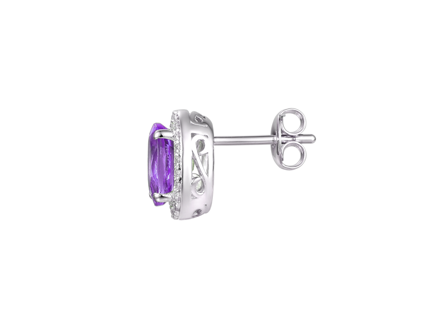 OVAL AMETHYST AND CZ SILVER CLUSTER EARRINGS