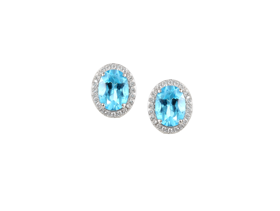 OVAL BLUE TOPAZ AND CZ EARRINGS