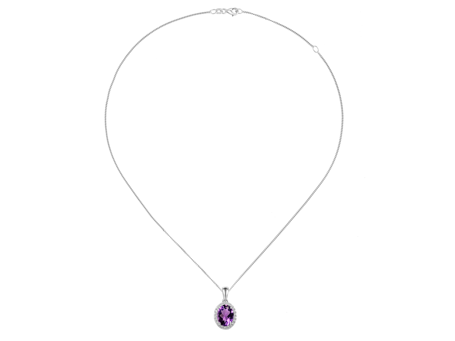 OVAL AMETHYST AND CZ SILVER NECKLACE