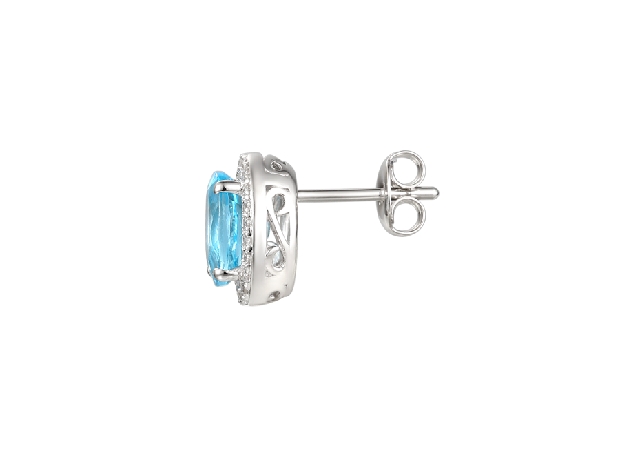 OVAL BLUE TOPAZ AND CZ EARRINGS