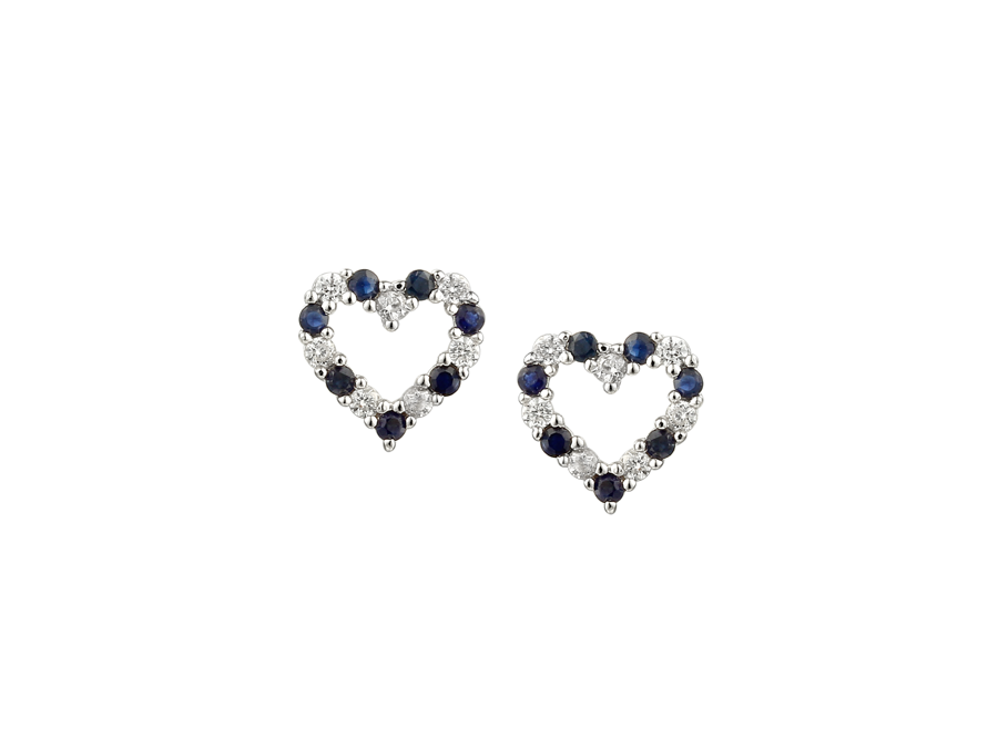SAPPHIRE AND CZ SILVER HEART EARRINGS