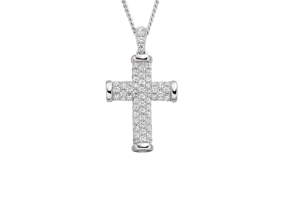 SILVER AND CZ CROSS NECKLACE