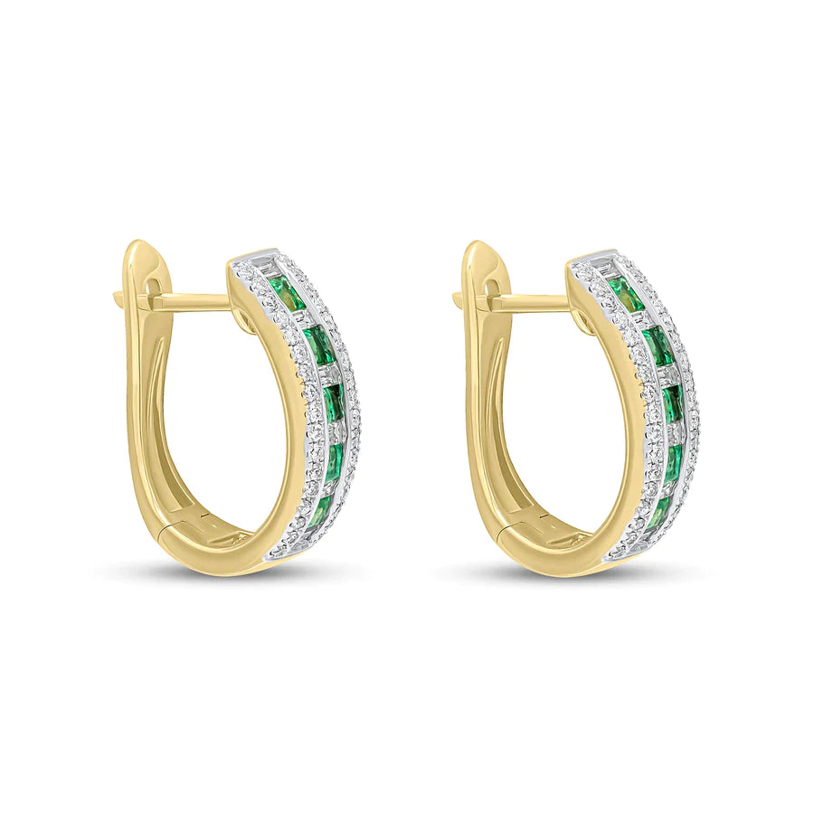 18K YELLOW GOLD EMERALD BAGUETTE & ROUND DIAMOND HOOPS- HARROGATE