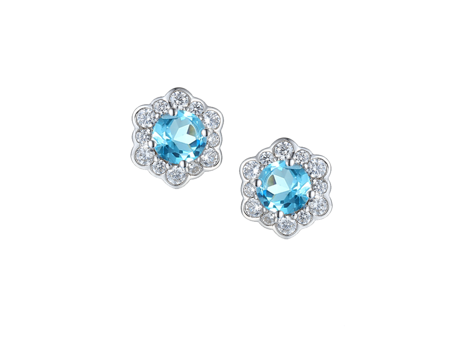 BLUE TOPAZ AND CZ SILVER EARRINGS