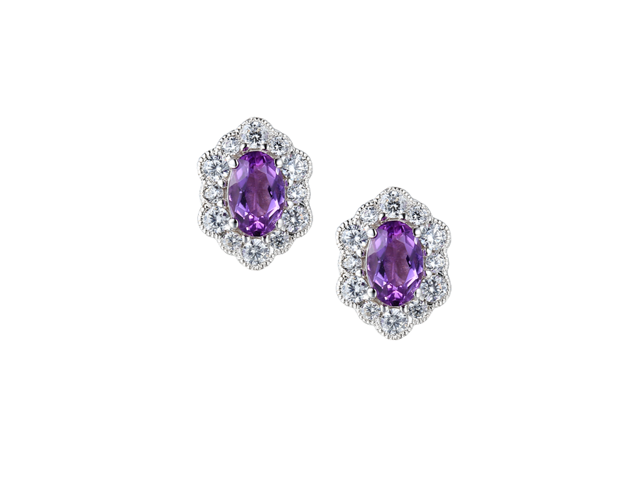 OVAL AMETHYST SILVER EARRINGS