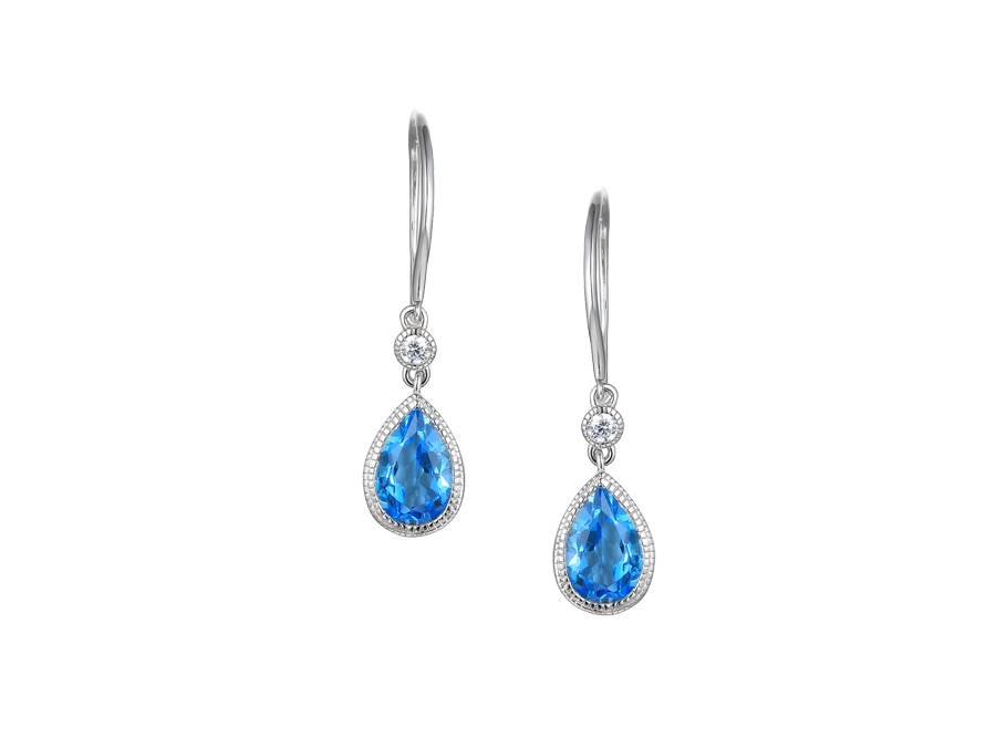 BLUE TOPAZ AND CZ PEAR DROP EARRINGS