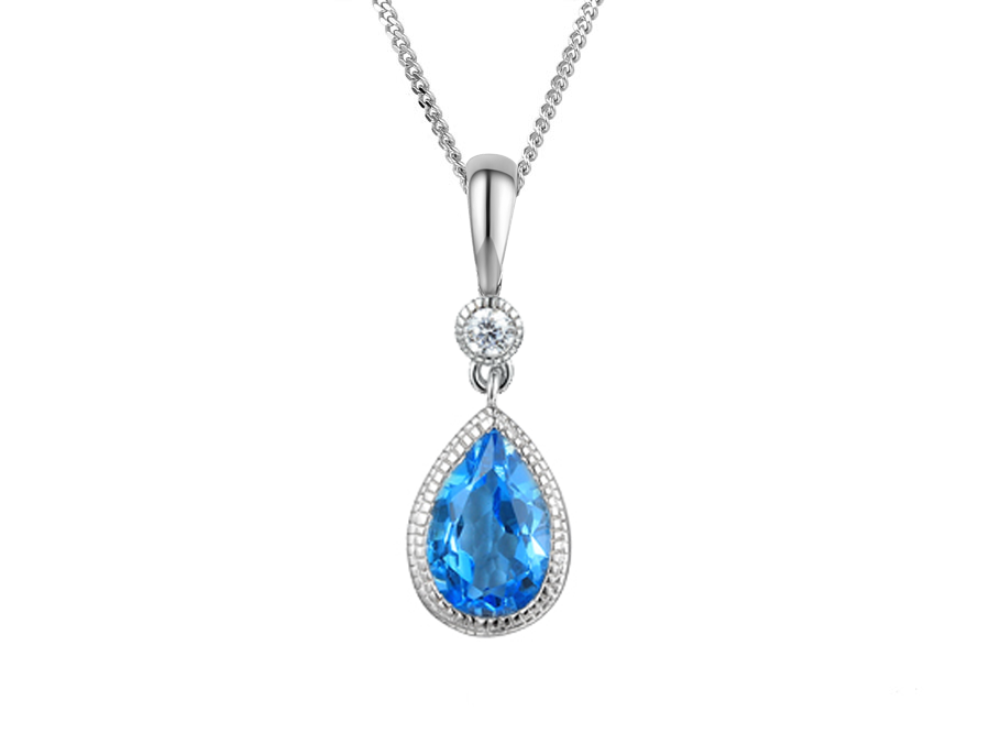 BLUE TOPAZ PEAR DROP SILVER NECKLACE