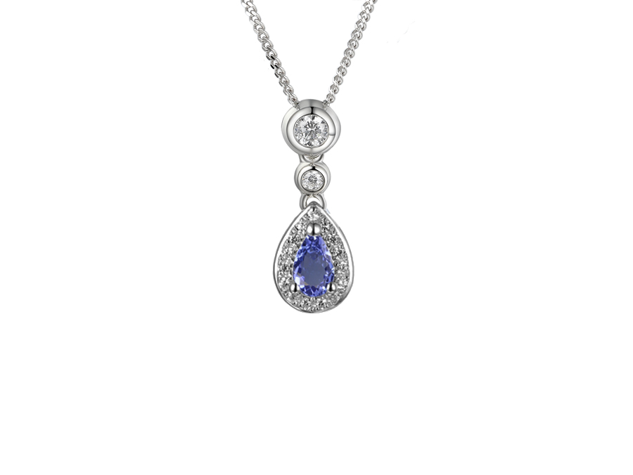 TANZANITE PEAR DROP SILVER PENDANT NECKLACE