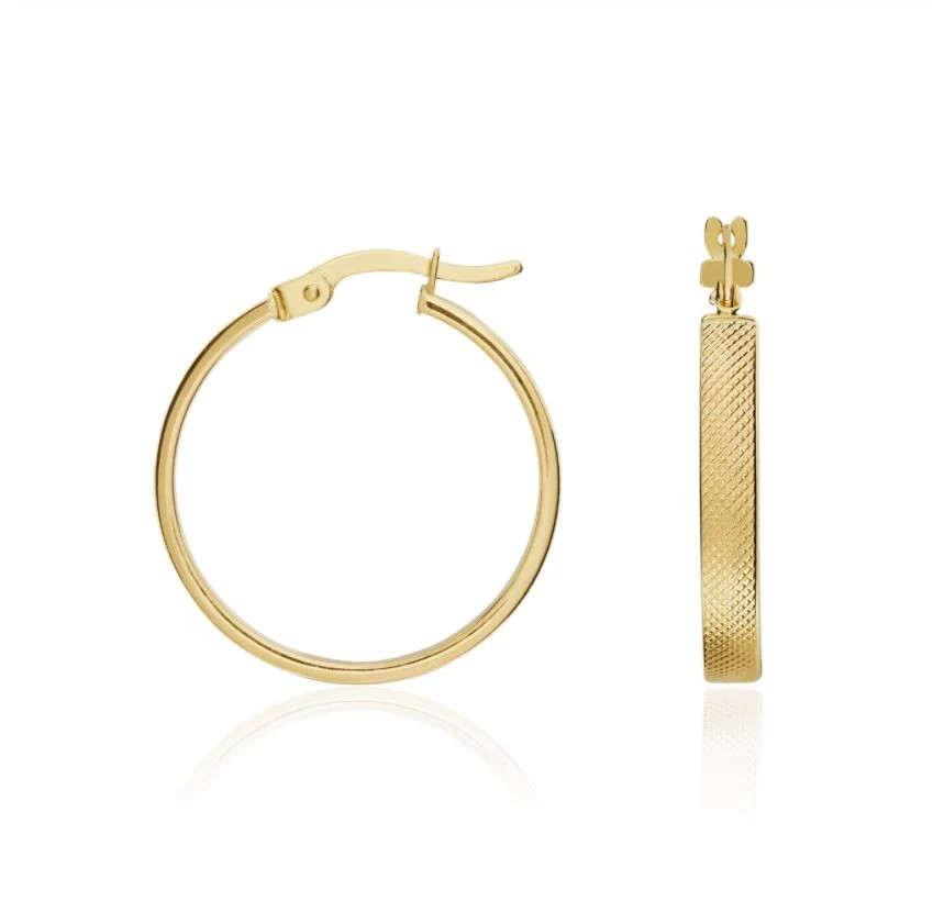 9k yellow gold stripped hoop earrings from fogal and barnes fine jewellers of harrogate. Independent jewellery shop