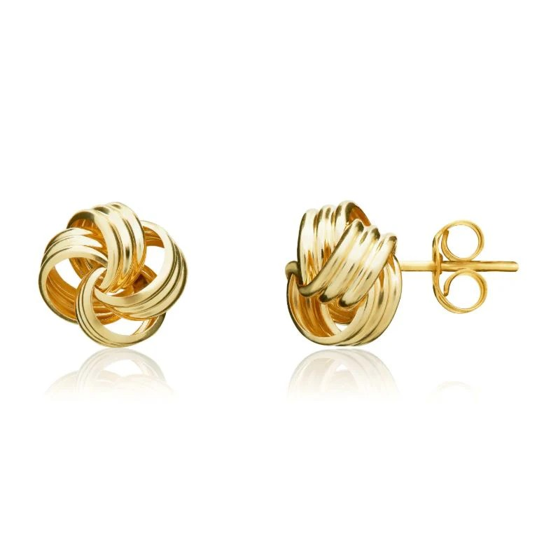 9K YELLOW GOLD RIBBON TRIPLE LOOP STUD EARRINGS 9MM HARROGATE