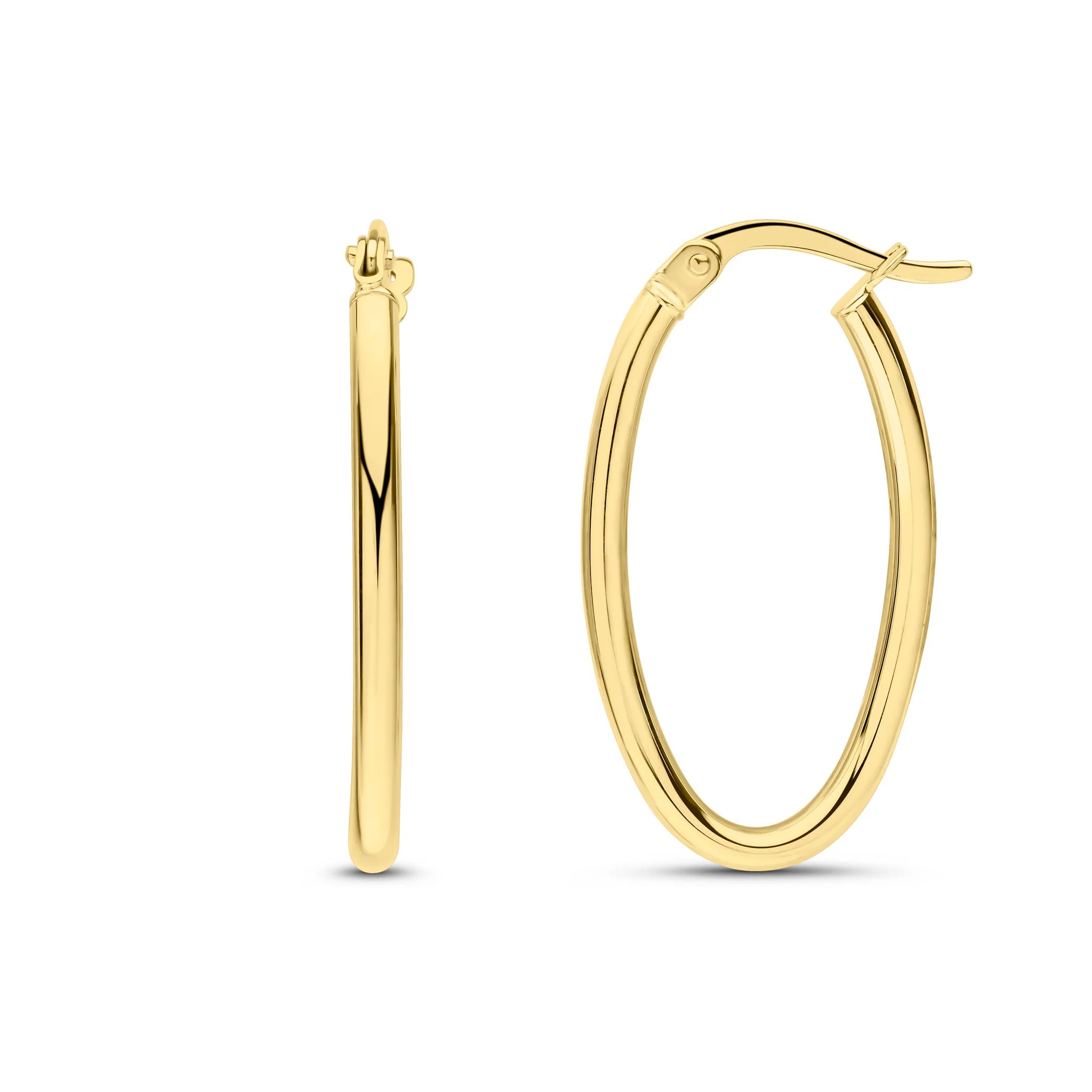 9k yellow gold hoop oval polished earrings from fogal and barnes fine jewellers of Harrogate. perfect gift or odern jewellery in Harrogate
