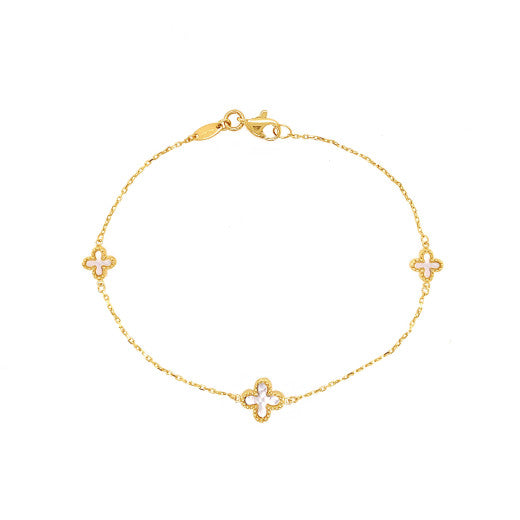 9K YELLOW GOLD MOTHER OF PEARL CROSS BRACELET- HARROGATE