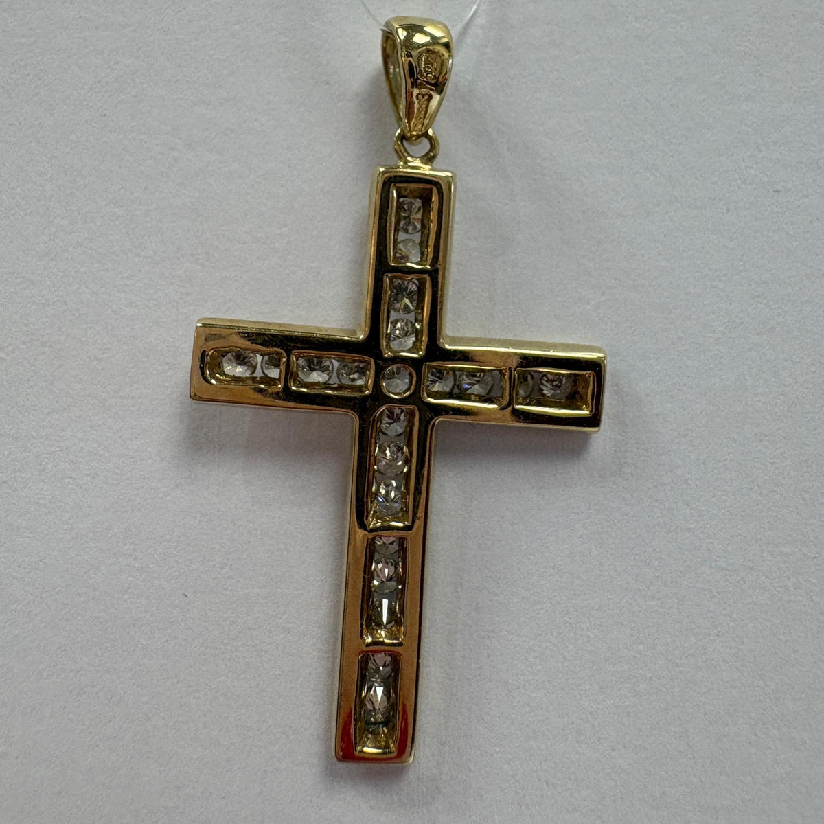 9ct gold cross pendant, CZ cross pendant, gold cross necklace UK, channel set cross, men’s gold cross, christening gift cross, pre-loved gold pendant, confirmation gift cross