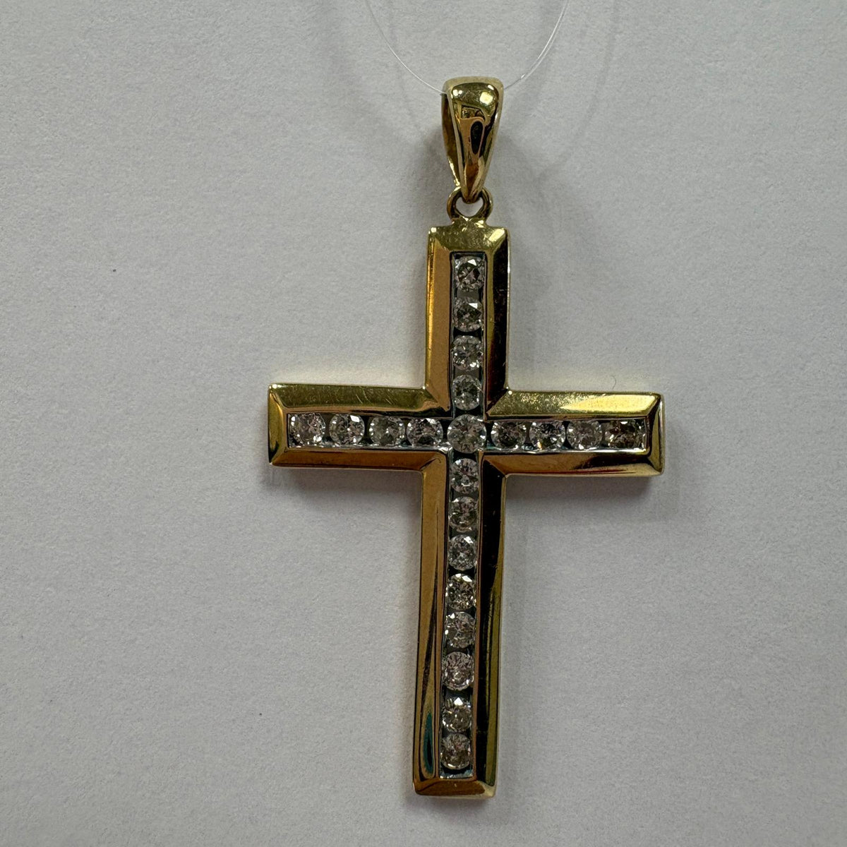 9ct gold cross pendant, CZ cross pendant, gold cross necklace UK, channel set cross, men’s gold cross, christening gift cross, pre-loved gold pendant, confirmation gift cross