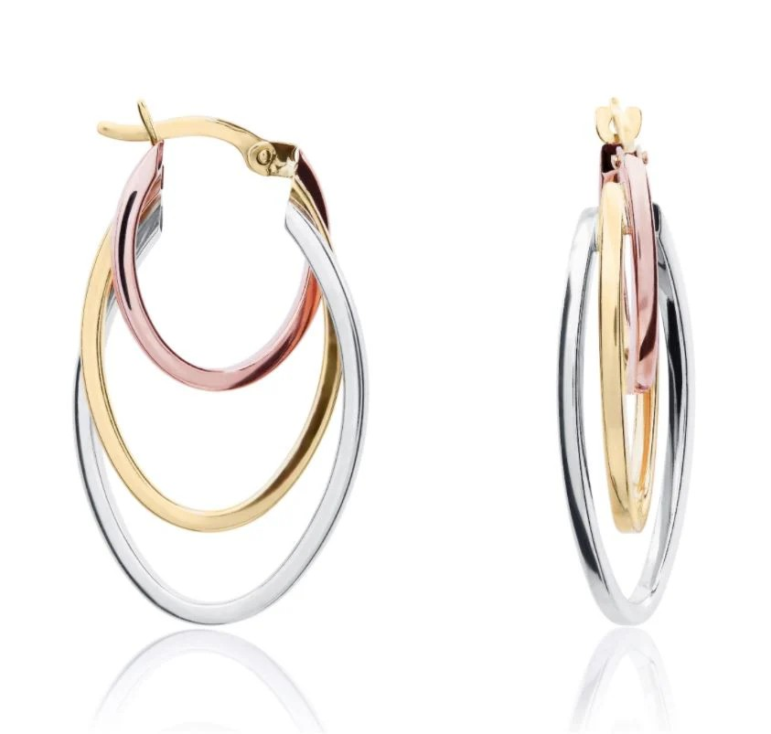 9k yellow, white, and rose gold twisted hoop earrings from Fogal and Barnes fine jewellers of Harrogate. Excellent for everyday earrings or special ocaccions.