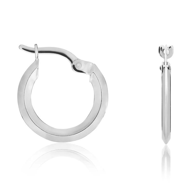 9k white gold knife edge hoop earrings from Fogal and Barnes  fine jewellers of Harrogate. Jewellery shop in Harrgate.