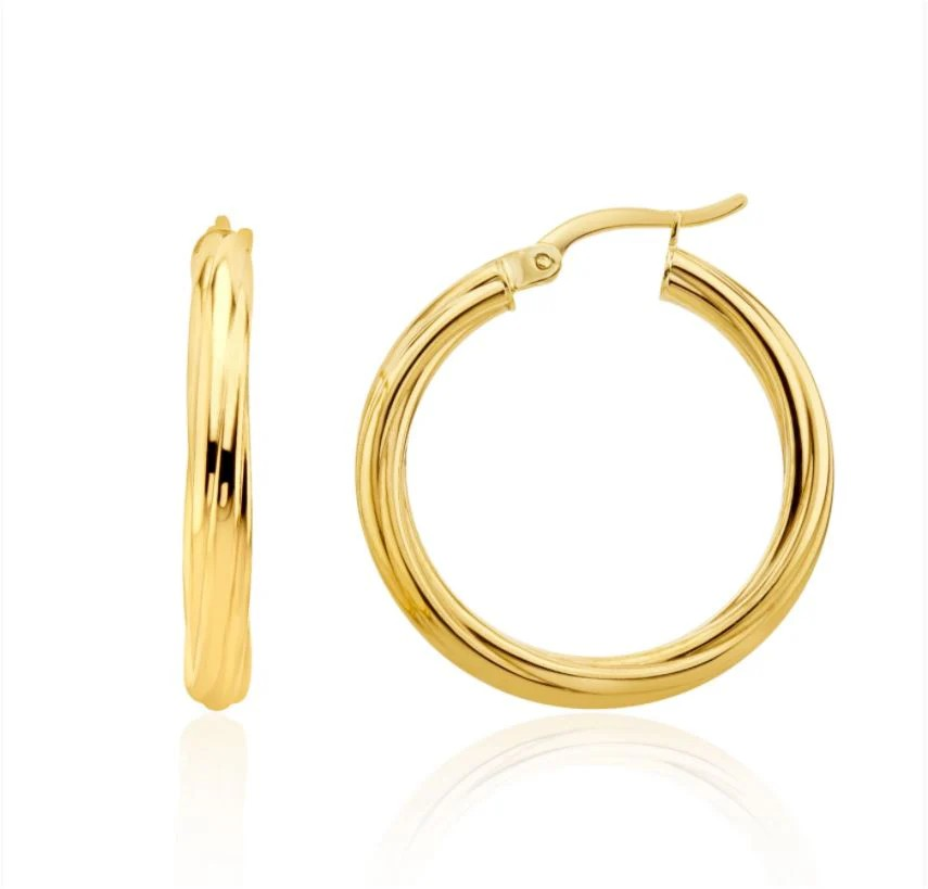9k yellow gold modern hoop earring from Fogal and Barnes fine jewellers of Harrogate.