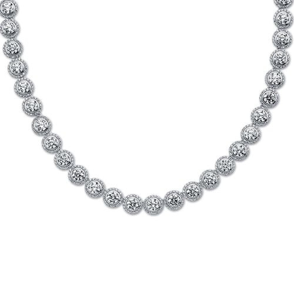 925 Sterling Silver Cubic Zirconia Halo Collarette Necklace – Rhodium Plated, 17 inch – Fogal & Barnes Harrogate