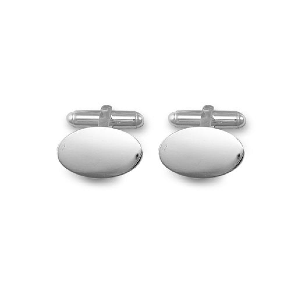 925 sterling silver oval cufflinks with polished finish, suitable for engraving – Fogal & Barnes Fine Jewellers of Harrogate.