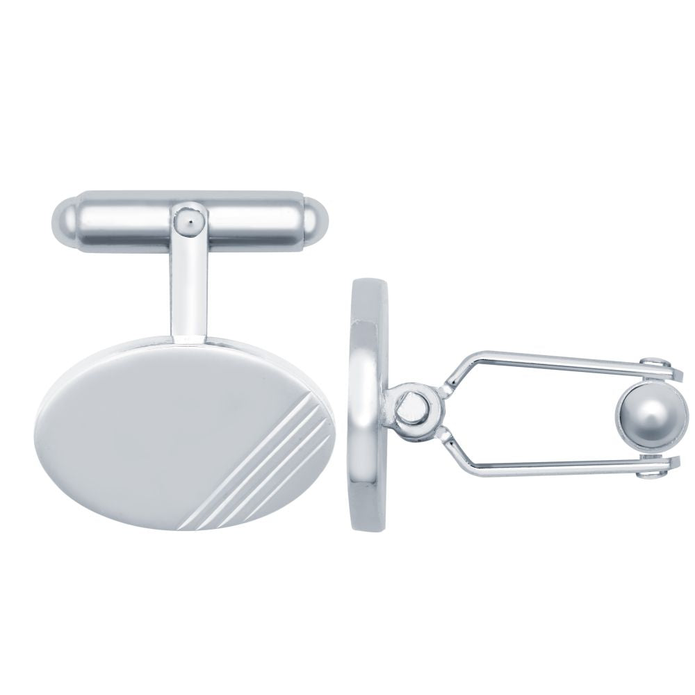 925 sterling silver diamond-cut oval cufflinks with swivel backs by Fogal & Barnes Fine Jewellers of Harrogate.