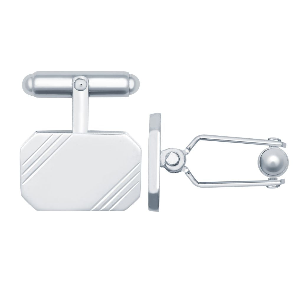 925 sterling silver diamond-cut rectangular cufflinks with swivel backs by Fogal & Barnes Fine Jewellers of Harrogate.