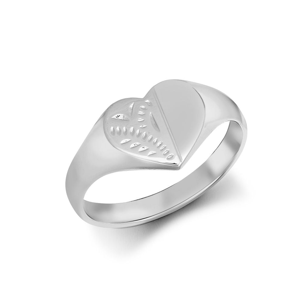 925 silver heart shape half engraved signet ring by Fogal & Barnes Harrogate