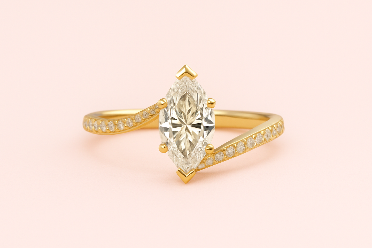 Marquise lab-grown diamond engagement ring Aurelia in yellow gold with pavé twist band – Fogal & Barnes Harrogate