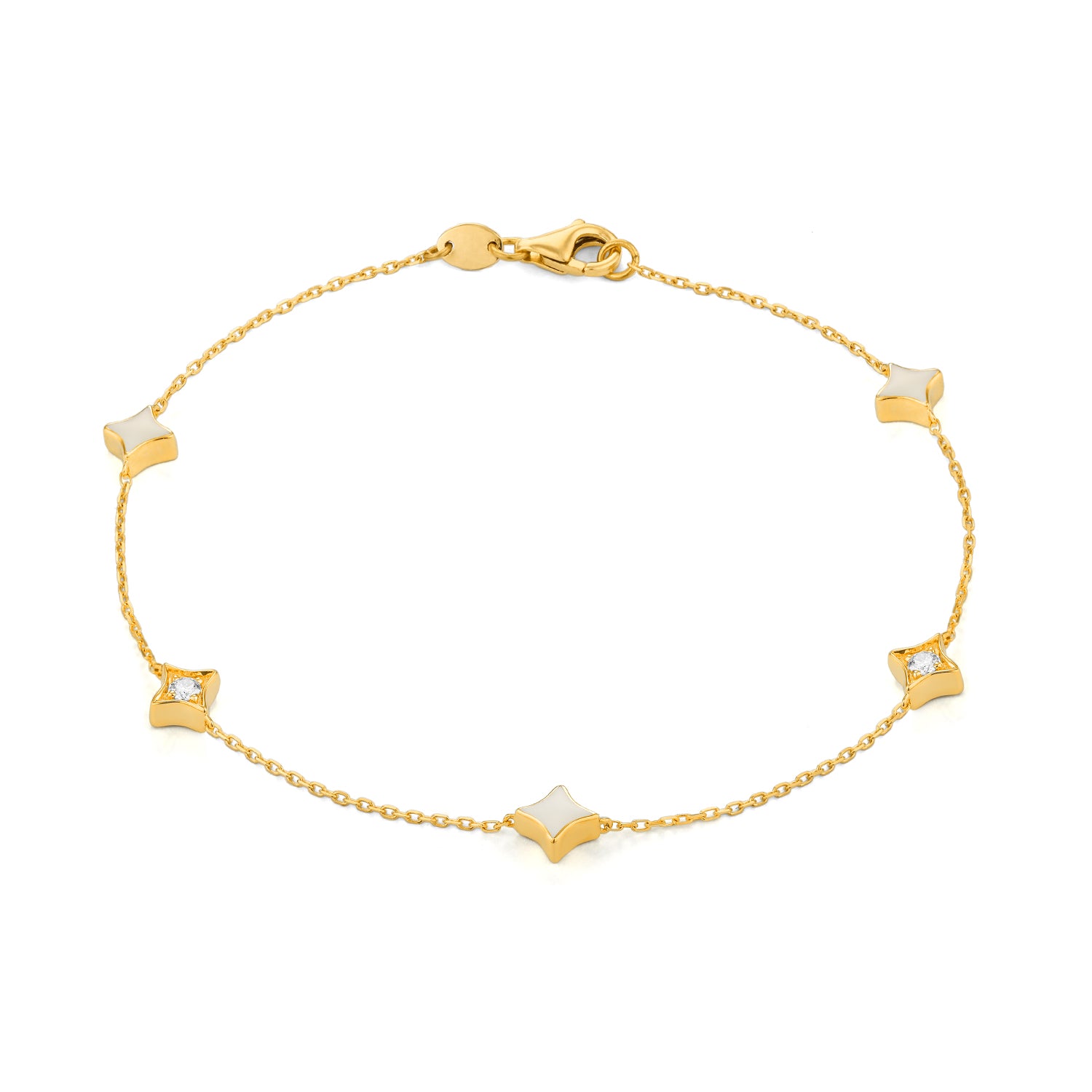 Diamond Star & Enamel Station Bracelet 0.18ct 9ct & 18ct Yellow Gold Fogal & Barnes