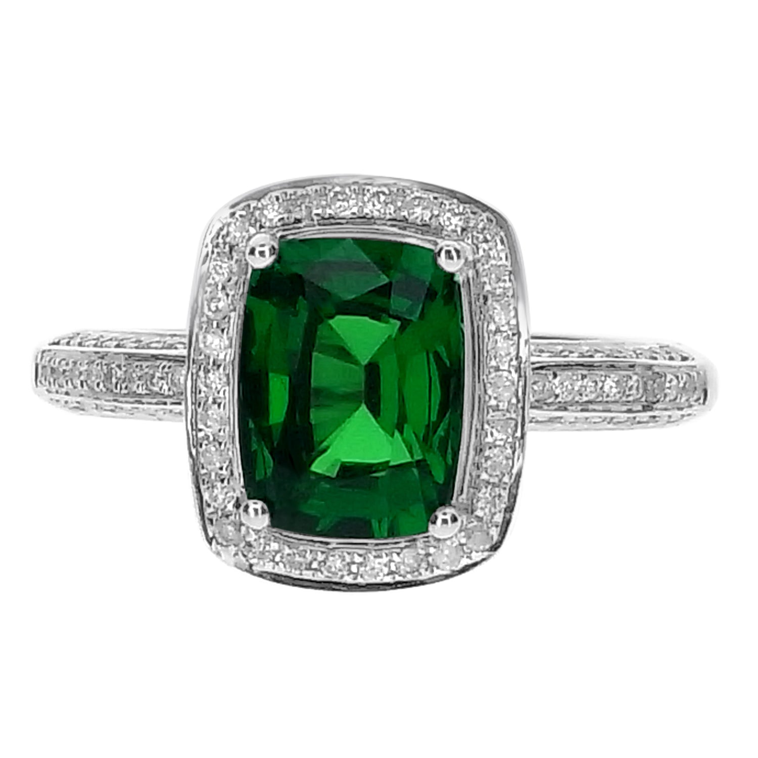 TSAVORITE & DIAMOND HALO ENGAGEMENT RING