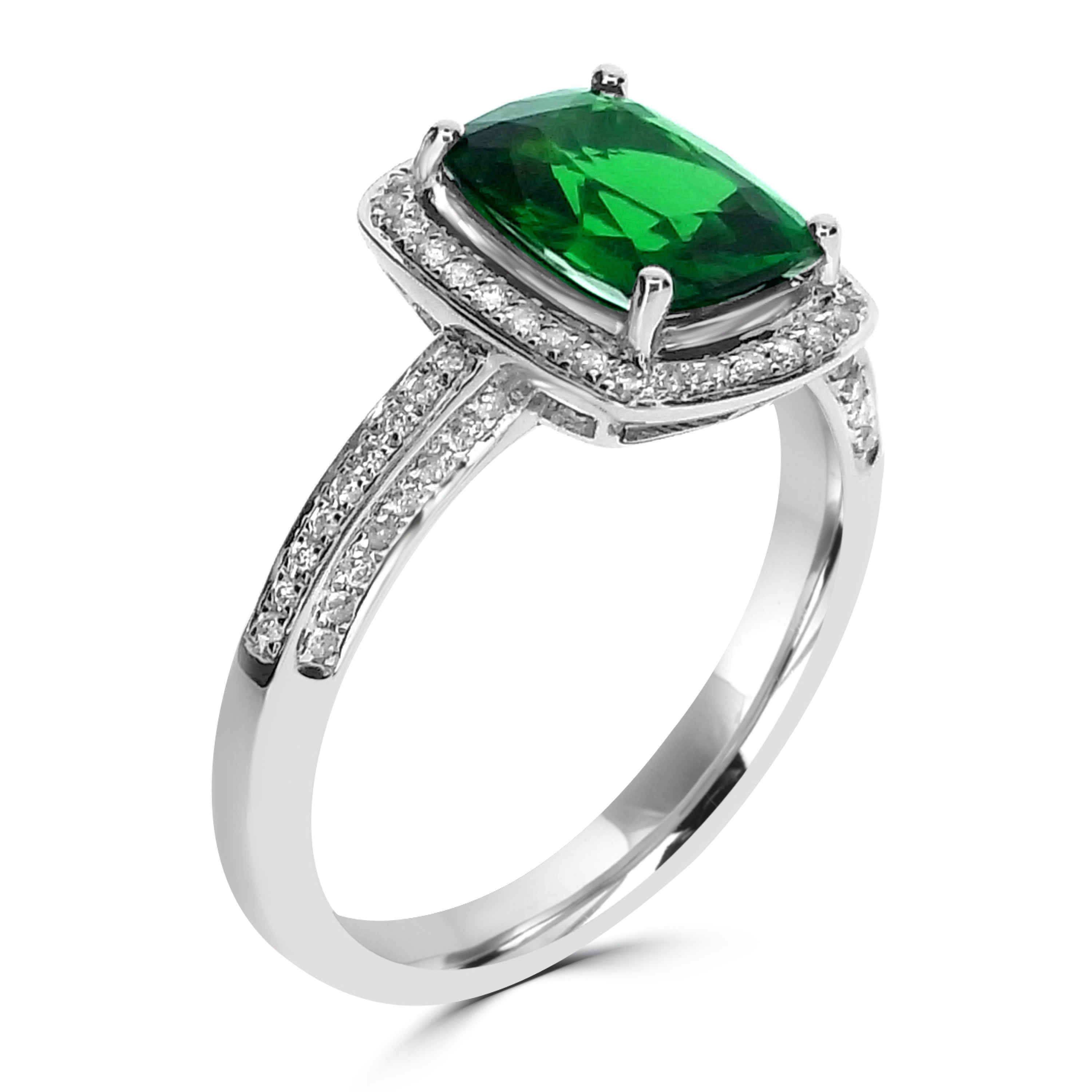 TSAVORITE & DIAMOND HALO ENGAGEMENT RING
