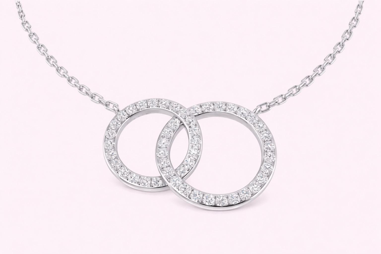 Lab-grown diamond interlocking circle pendant in yellow gold on fine chain, luxury bespoke necklace from Fogal & Barnes Harrogate