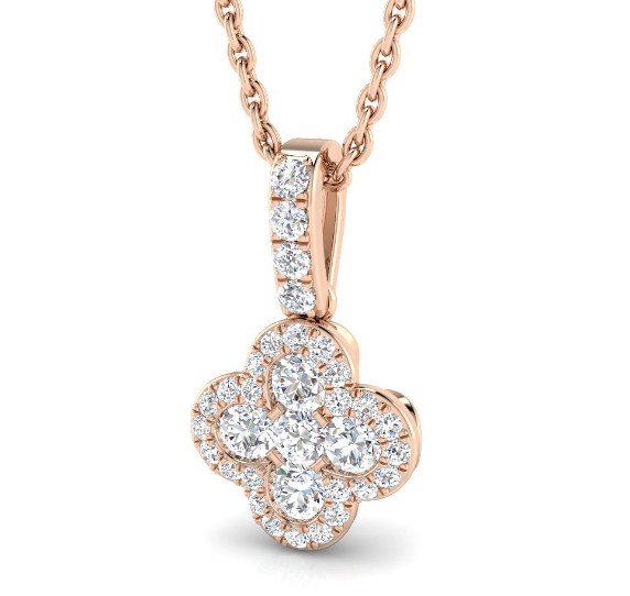 ROUND DIAMOND CLOVER PENDANT NECKLACE