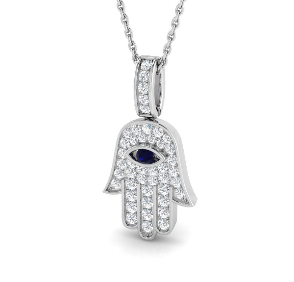 DIAMOND AND GOLD HAND OF HAMSA PENDANT NECKLACE