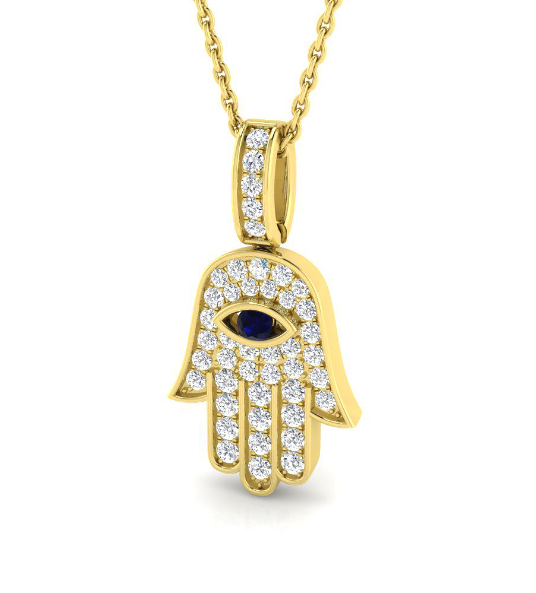 DIAMOND AND GOLD HAND OF HAMSA PENDANT NECKLACE