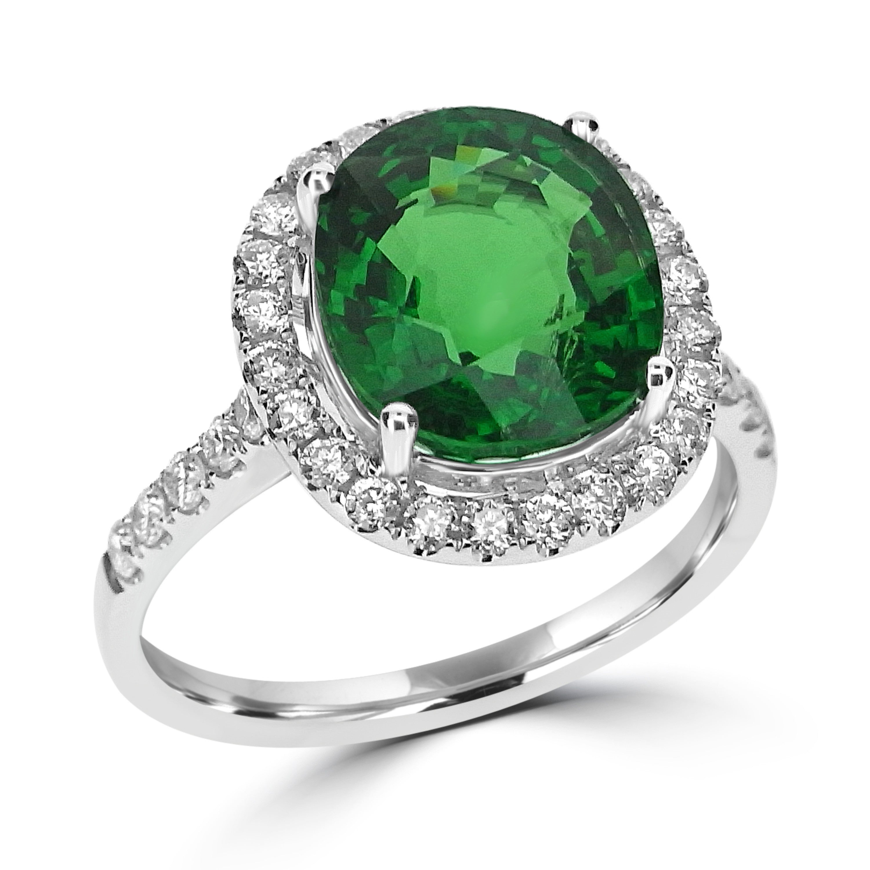 OVAL CUT TSAVORITE & DIAMOND HALO ENGAGEMENT RING