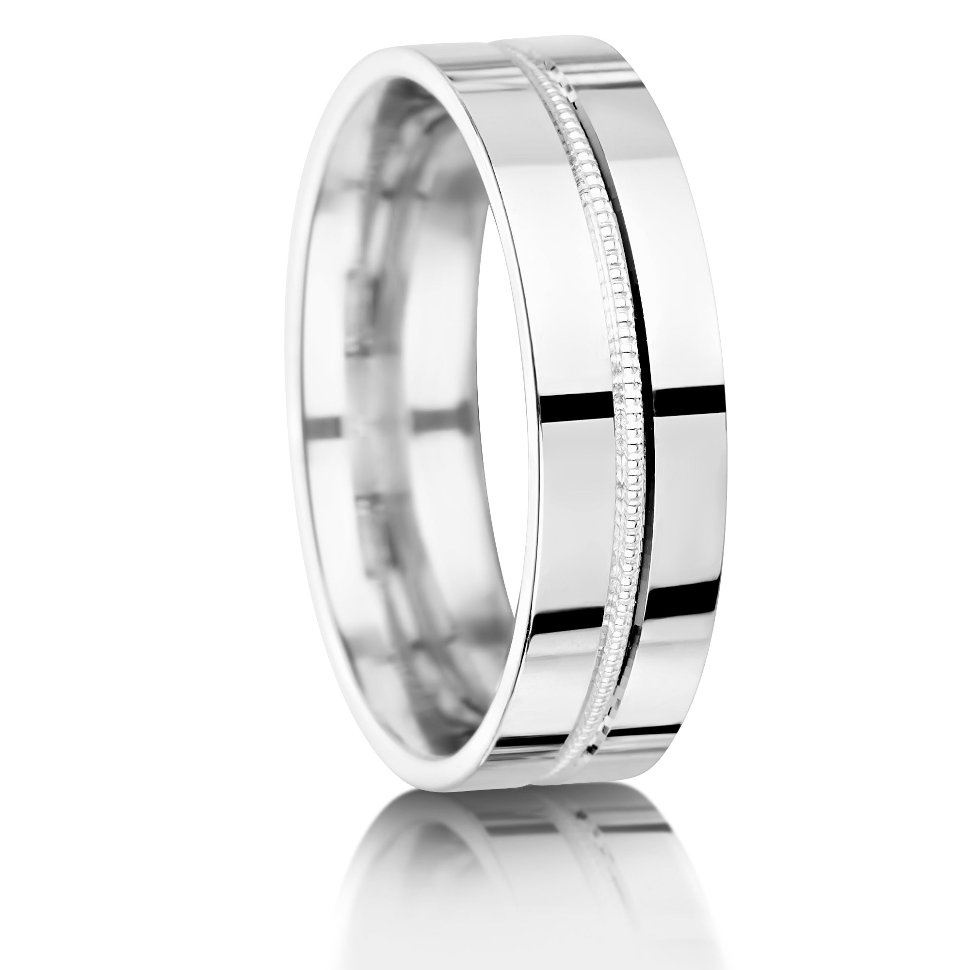 PLAIN TRADITIONAL FLAT COURT EGDED MILLGRAIN CENTRE MEN'S WEDDING RING