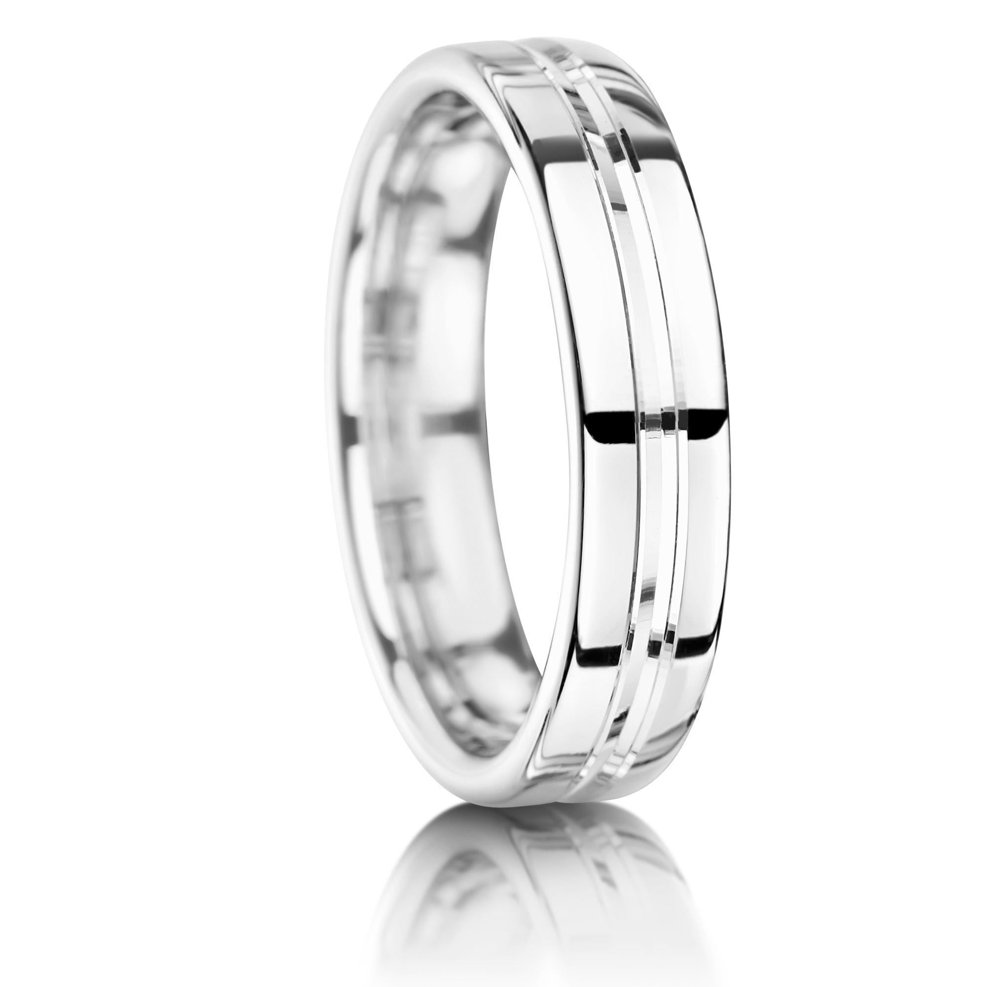 YELLOW GOLD SLIGHT COURT GROOVED CENTRE 5MM WEDDING RING