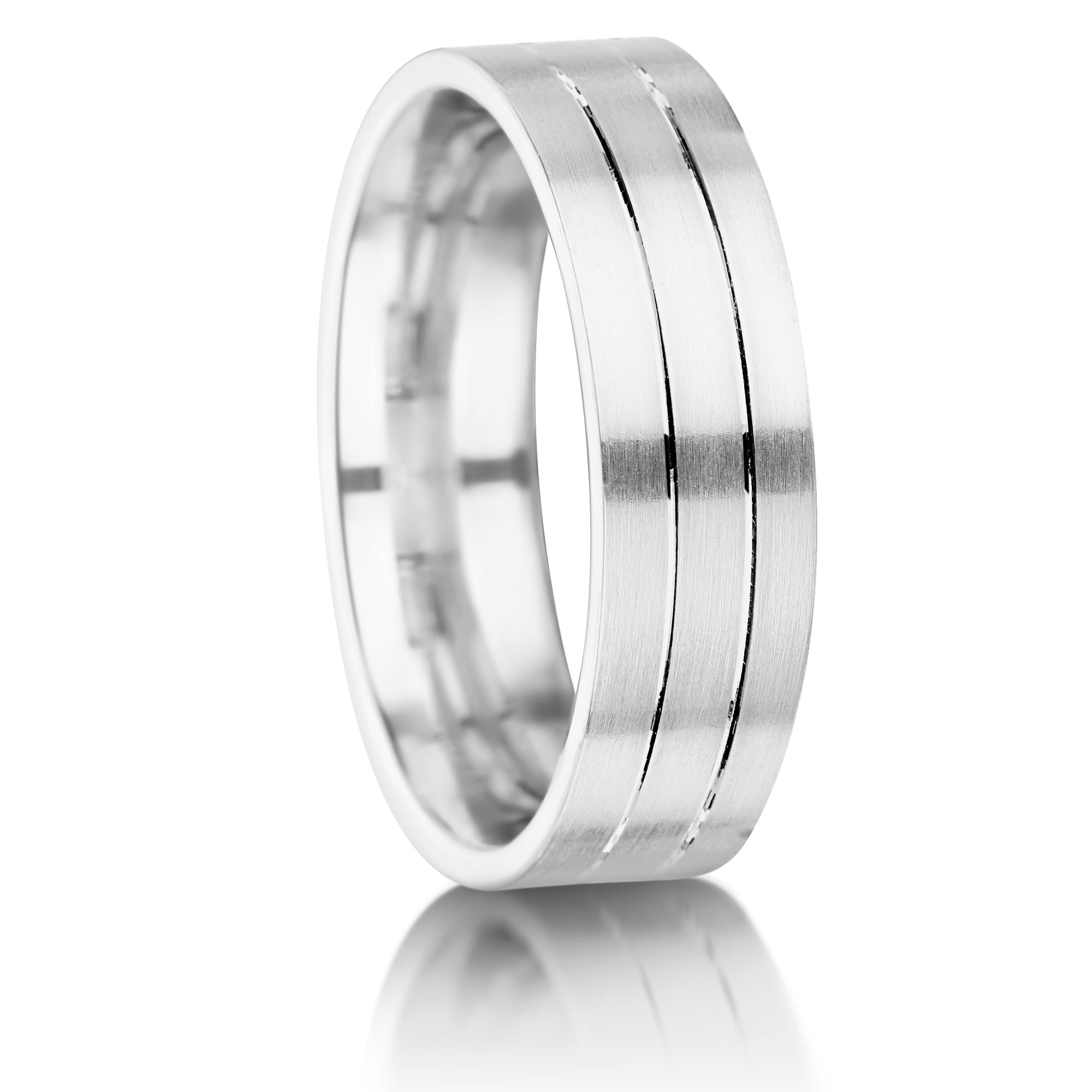 YELLOW GOLD SLIGHT COURT MATT DOUBLE GROOVE 5MM WEDDING RING