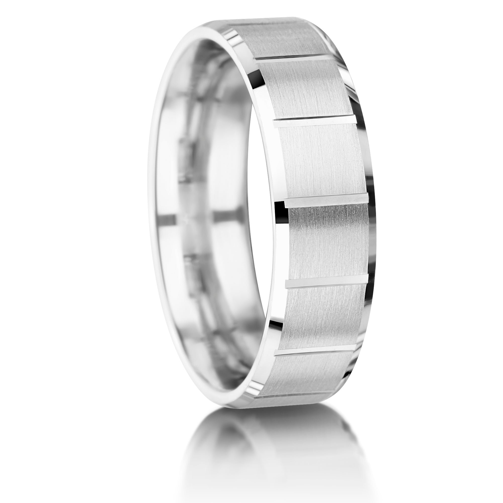 YELLOW GOLD SLIGHT COURT BRUSHED VERTICLE LINES 5MM WEDDING RING