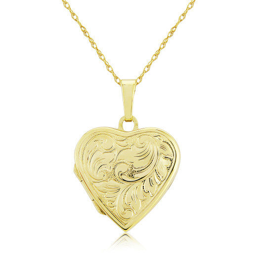 9K YELLOW GOLD HEART LOCKET NECKLACE- HARROGATE