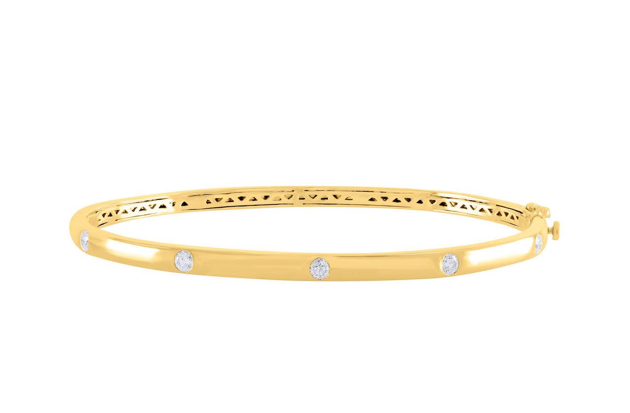 9CT YELLOW GOLD AND DIAMOND BANGLE