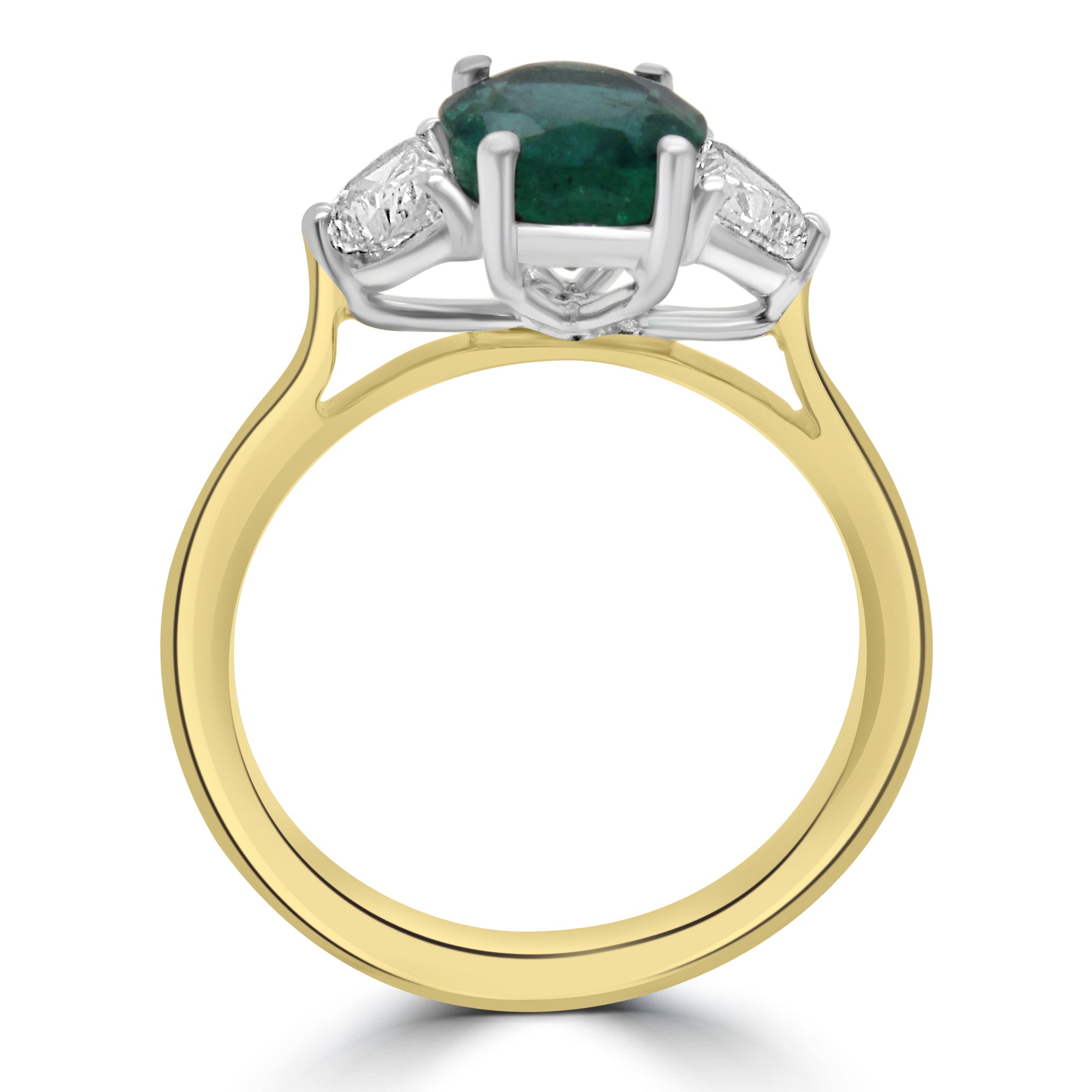 Fogal and Barnes Oval Emerald trilogy with half moons Yellow gold Engagement Ring Harrogate