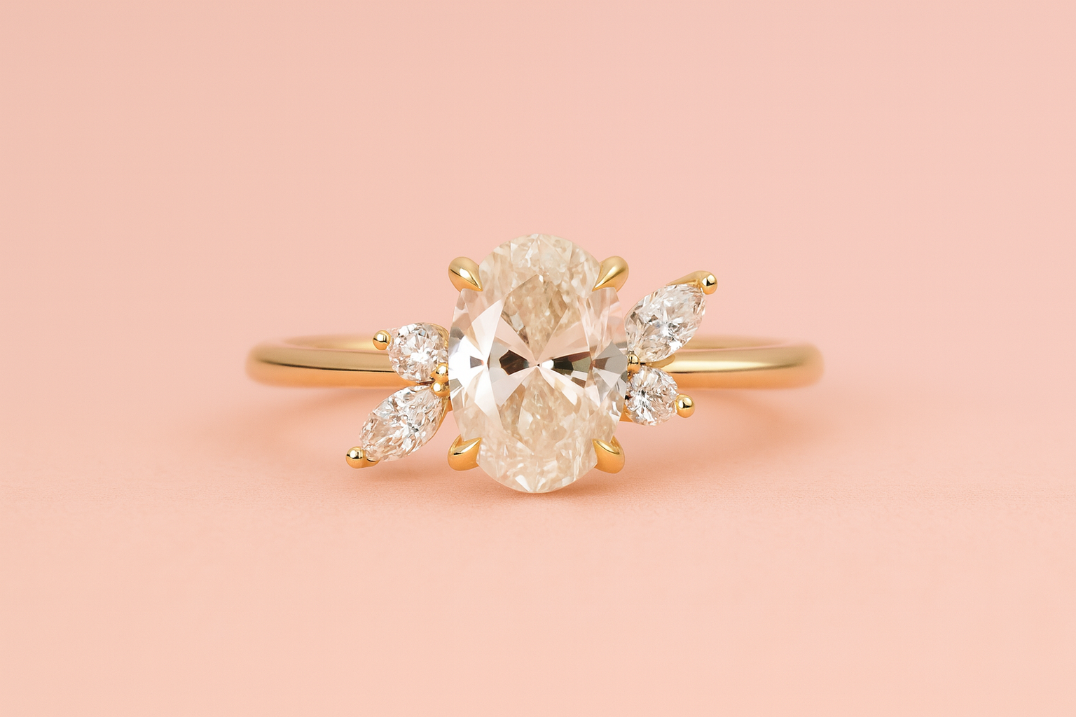 Eveline bespoke lab-grown oval diamond ring in yellow gold with floral diamond cluster – Fogal & Barnes Fine Jewellers Harrogate