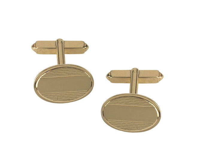 9ct yellow gold oval cufflinks with secure swivel mechanism by Fogal & Barnes Fine Jewellers of Harrogate.